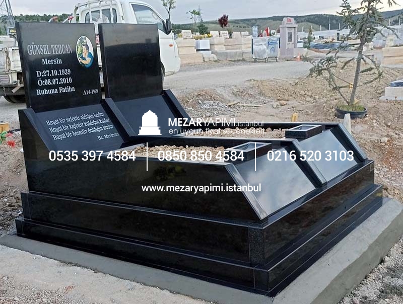 Çift Kişilik Absolute Black Granit Eğimli Mezar Modeli - Görsel 7