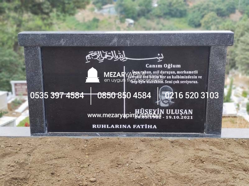 Çift Kişilik Siyah ve Gri Granit Komple 5cm Kalınlıkta Blok Mezar - Görsel 9