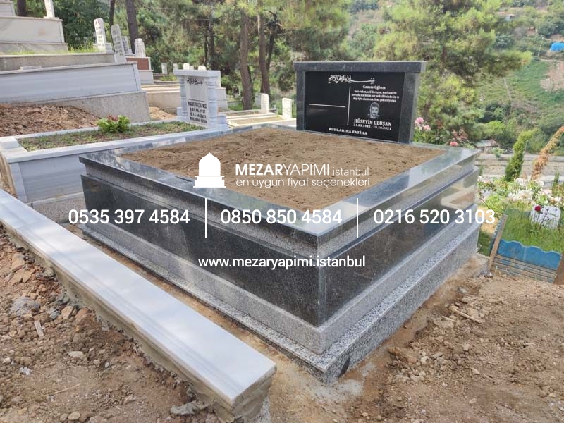 Çift Kişilik Siyah ve Gri Granit Komple 5cm Kalınlıkta Blok Mezar - Görsel 6
