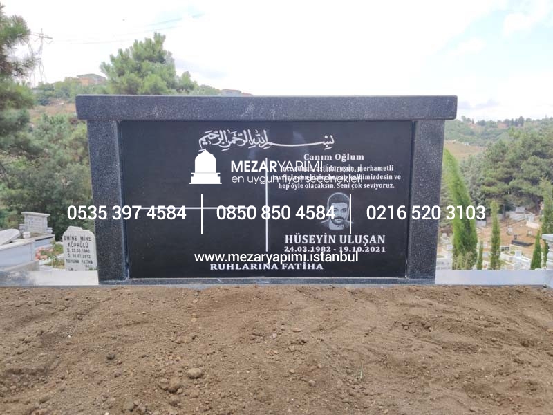 Çift Kişilik Siyah ve Gri Granit Komple 5cm Kalınlıkta Blok Mezar - Görsel 5