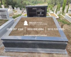 Çift Kişilik Siyah ve Gri Granit Komple 5cm Kalınlıkta Blok Mezar