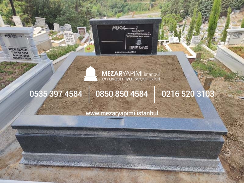 Çift Kişilik Siyah ve Gri Granit Komple 5cm Kalınlıkta Blok Mezar