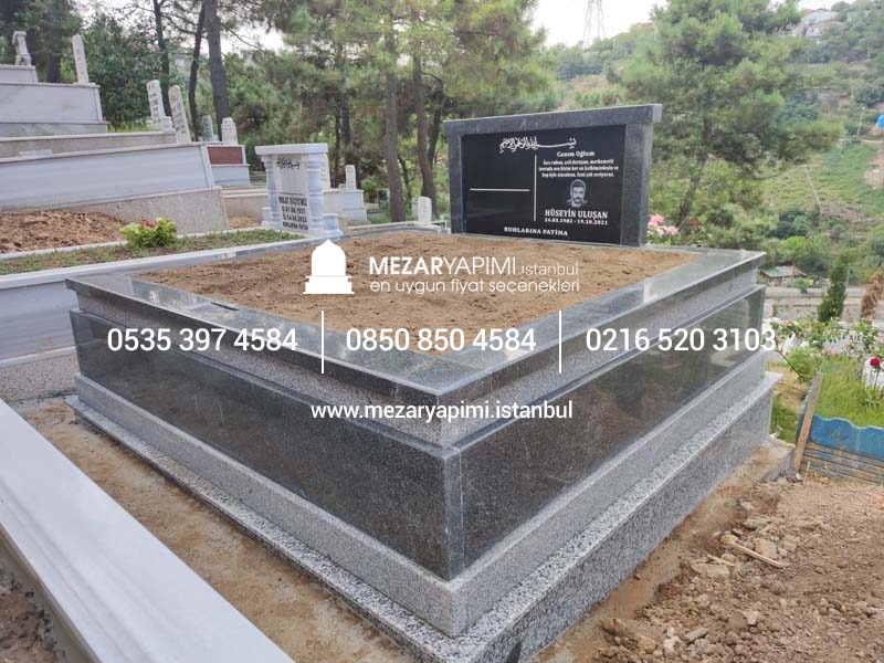 Çift Kişilik Siyah ve Gri Granit Komple 5cm Kalınlıkta Blok Mezar - Görsel 2