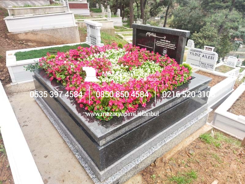 Çift Kişilik Siyah ve Gri Granit Komple 5cm Kalınlıkta Blok Mezar - Görsel 8