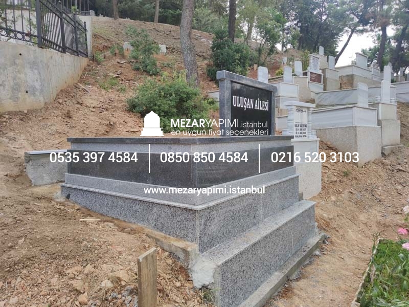 Çift Kişilik Siyah ve Gri Granit Komple 5cm Kalınlıkta Blok Mezar - Görsel 10