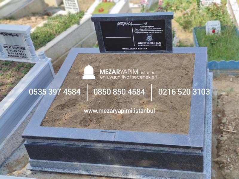 Çift Kişilik Siyah ve Gri Granit Komple 5cm Kalınlıkta Blok Mezar - Görsel 11