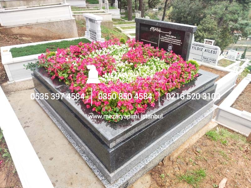 Çift Kişilik Siyah ve Gri Granit Komple 5cm Kalınlıkta Blok Mezar