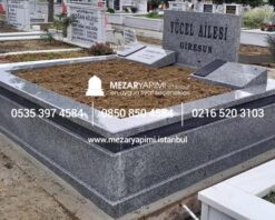 Çift Kişilik Gri Siyah Granit Abide Baş Taşı Blok Mezar - Görsel 3