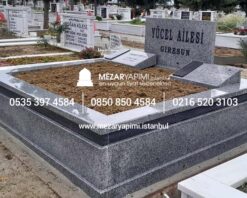 Çift Kişilik Gri Siyah Granit Abide Baş Taşı Blok Mezar