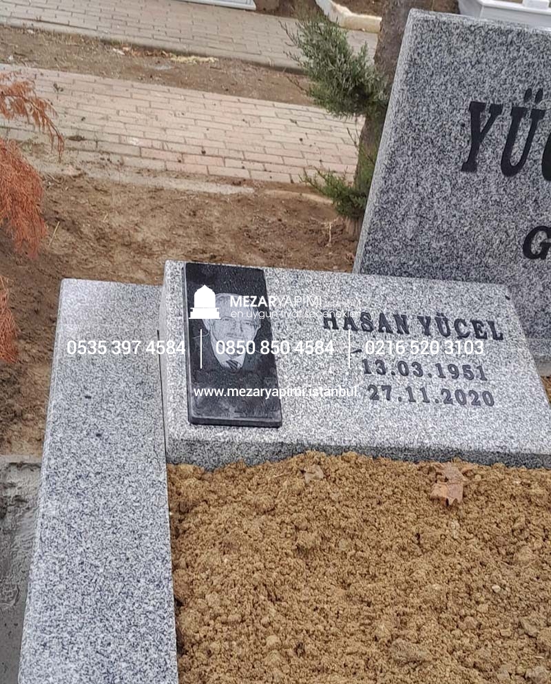 Çift Kişilik Gri Siyah Granit Abide Baş Taşı Blok Mezar - Görsel 4