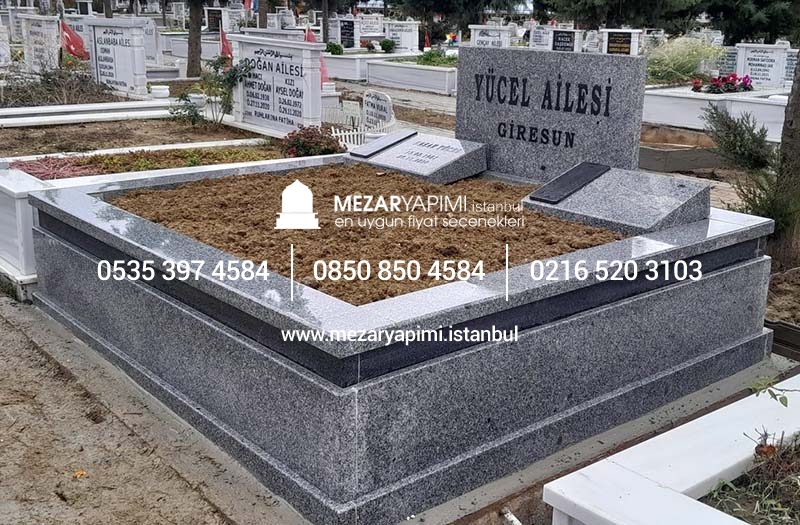 Çift Kişilik Gri Siyah Granit Abide Baş Taşı Blok Mezar