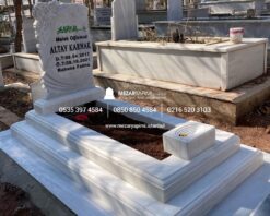 Baştaşı Çiçek Desenli Mermer Blok Mezar - Görsel 6