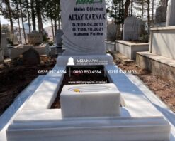 Baştaşı Çiçek Desenli Mermer Blok Mezar - Görsel 3