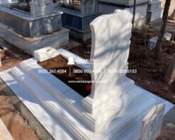 Baştaşı Çiçek Desenli Mermer Blok Mezar - Görsel 4