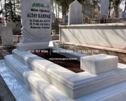 Baştaşı Çiçek Desenli Mermer Blok Mezar - Görsel 8