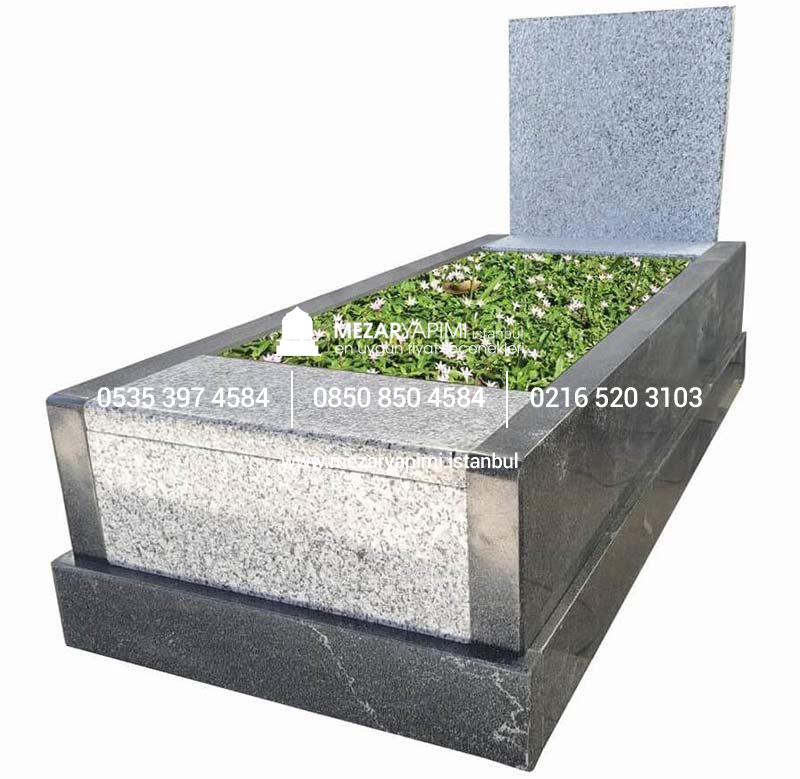 Bianco Sardo ve Nero Gaska Blok Granit Mezar