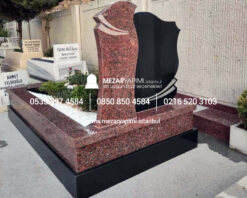 Kırmızı Siyah Blok Granit Mezar Modeli - Görsel 3
