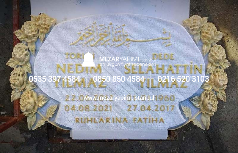 Cnc Çiçek İşlemeli Özel Tasarım Mermer Mezar Taşı