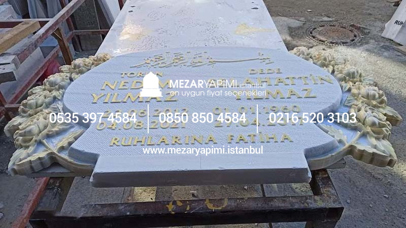 Cnc Çiçek İşlemeli Özel Tasarım Mermer Mezar Taşı - Görsel 6