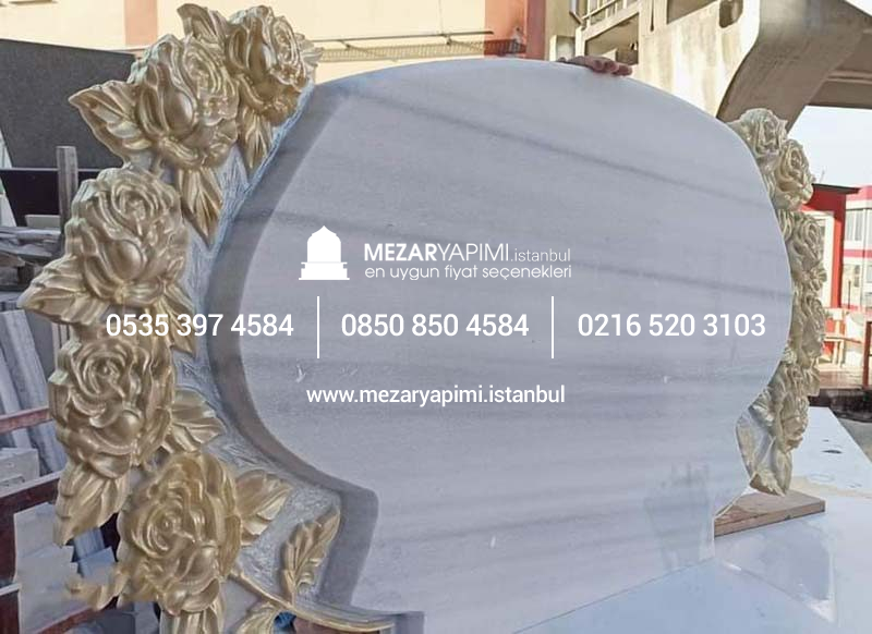 Cnc Çiçek İşlemeli Özel Tasarım Mermer Mezar Taşı - Görsel 9