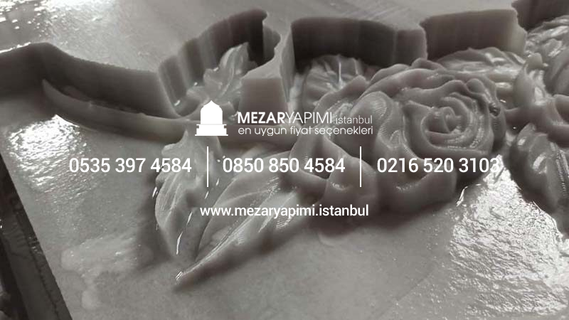 Cnc Çiçek İşlemeli Özel Tasarım Mermer Mezar Taşı - Görsel 12