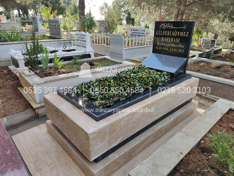 Traverten ve Absolute Black Granit Blok Mezar