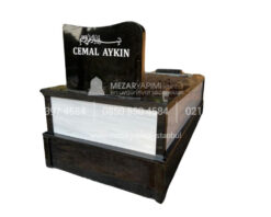 Tek Kisilik Siyah Granit Beyaz Mermer Mezar-4