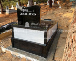 Tek Kisilik Siyah Granit Beyaz Mermer Mezar-7