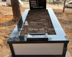 Tek Kisilik Siyah Granit Beyaz Mermer Mezar-9