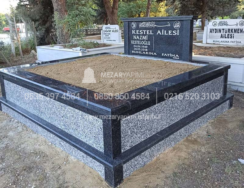 Çift Kişilik Siyah Gri Granit Mezar - Görsel 4