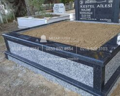 Çift Kişilik Siyah Gri Granit Mezar - Görsel 7