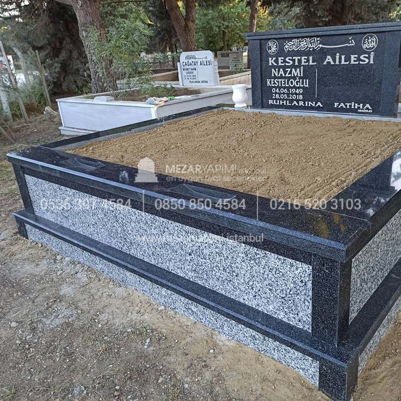 Çift Kişilik Siyah Gri Granit Mezar - Görsel 7