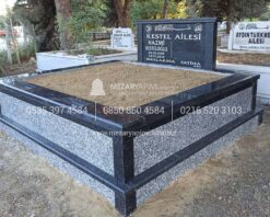 Çift Kişilik Siyah Gri Granit Mezar - Görsel 9