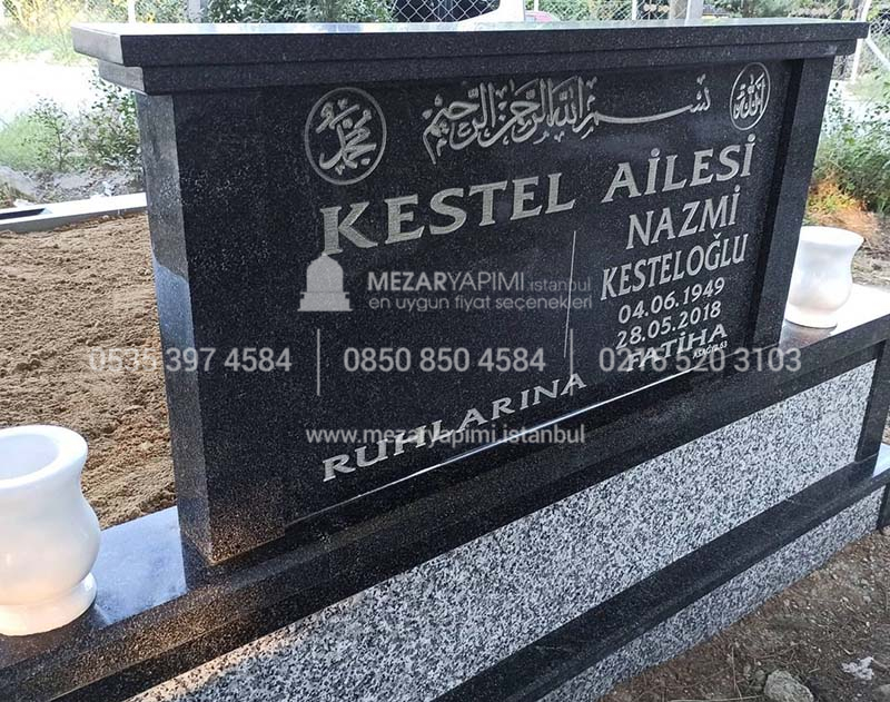 Çift Kişilik Siyah Gri Granit Mezar - Görsel 8