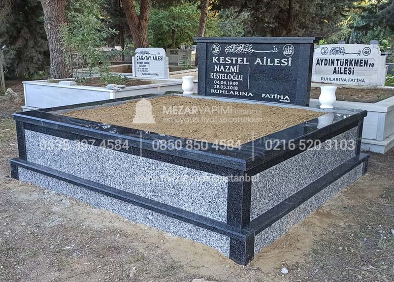 Çift Kişilik Siyah Gri Granit Mezar - Görsel 2