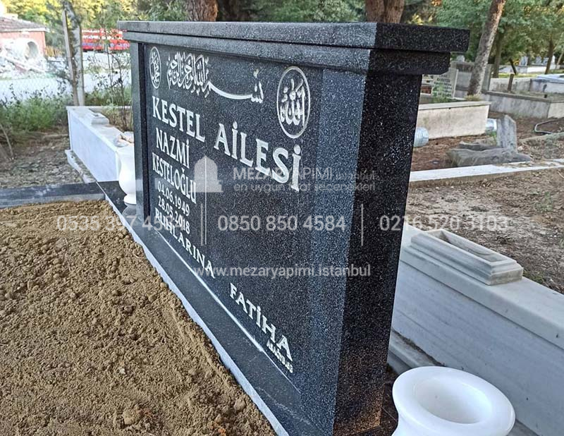 Çift Kişilik Siyah Gri Granit Mezar - Görsel 6