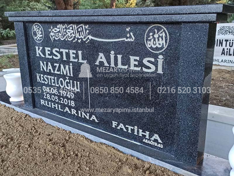 Çift Kişilik Siyah Gri Granit Mezar - Görsel 5