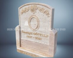 Traverten Cnc 3D Çiçek Desenli Mezar Taşı