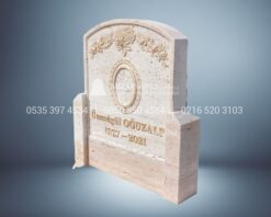 Traverten Cnc 3D Çiçek Desenli Mezar Taşı