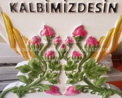 Kalp Şeklinde Cnc 3D Lale Çiçek İşlemeli Mezar Taşı