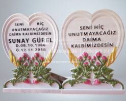 Kalp Şeklinde Cnc 3D Lale Çiçek İşlemeli Mezar Taşı