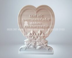 Kalp Şeklinde Cnc 3D Lale Çiçek İşlemeli Mezar Taşı