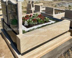 Traverten ve Siyah Granit Özel Tasarım Blok Mezar