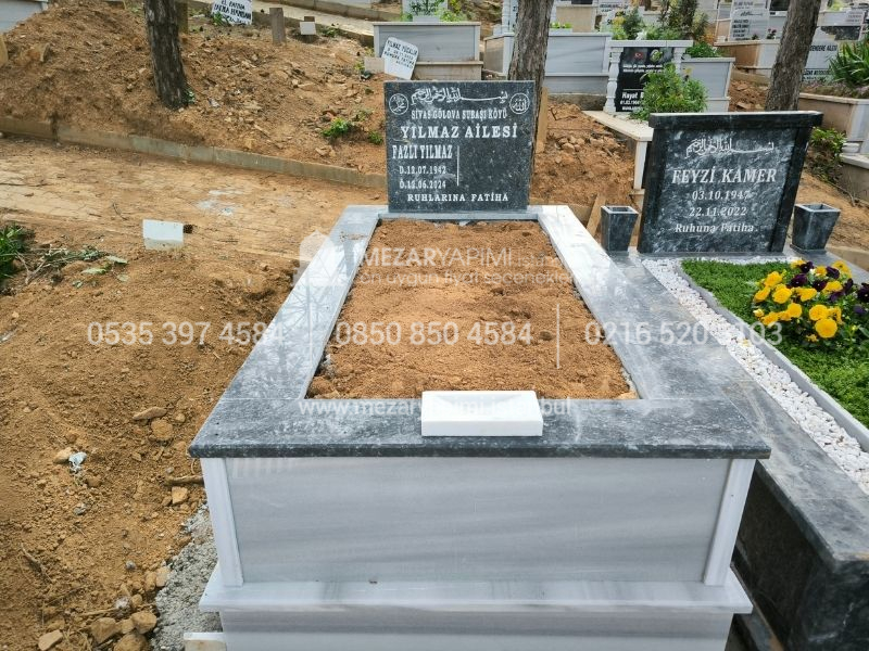 Tek Kişilik Küpeşte Baştaşı Siyah Mermer Mezar