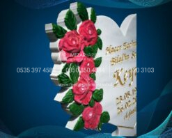 Çiçek ve Kelebek Desenli CNC 3D İşlemeli Mezar Taşı