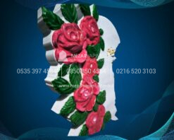 Çiçek ve Kelebek Desenli CNC 3D İşlemeli Mezar Taşı