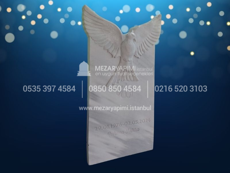 Güvercin Figürlü CNC İşlemeli Mermer Mezar Taşı