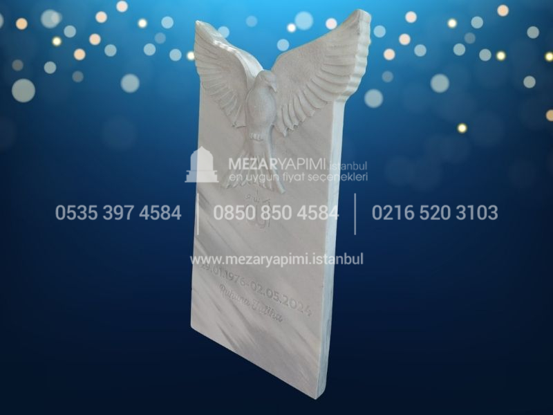 Güvercin Figürlü CNC İşlemeli Mermer Mezar Taşı