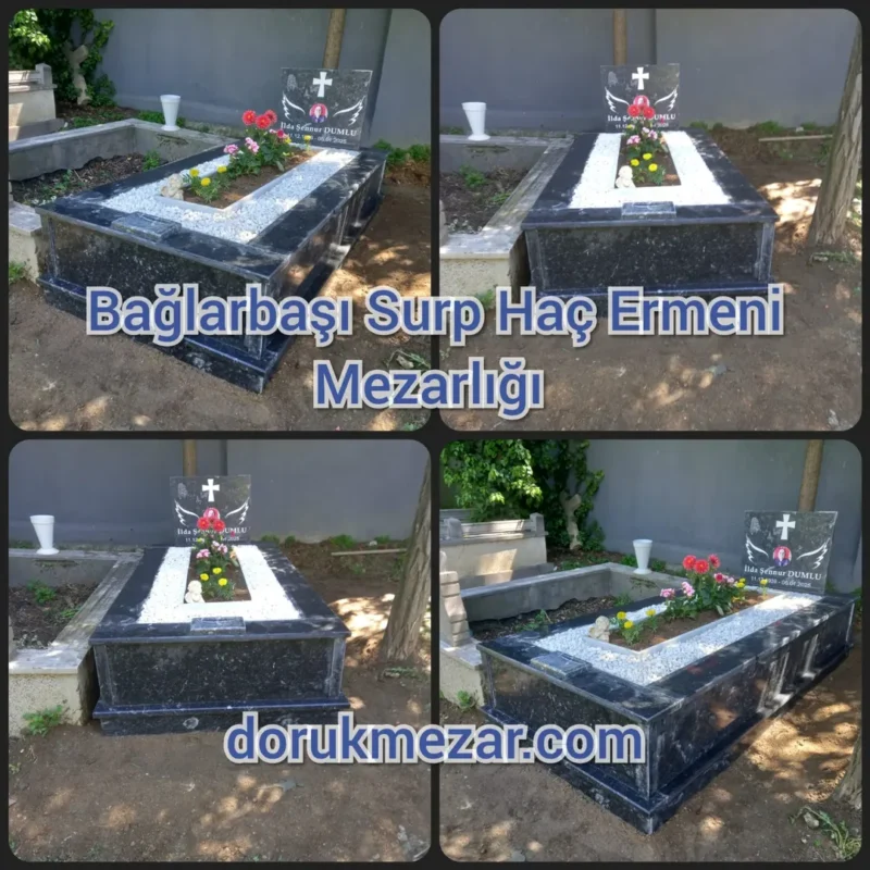 Bağlarbaşı Surp Haç Ermeni Mezarlığı - Komple Siyah Mermer Mezar
