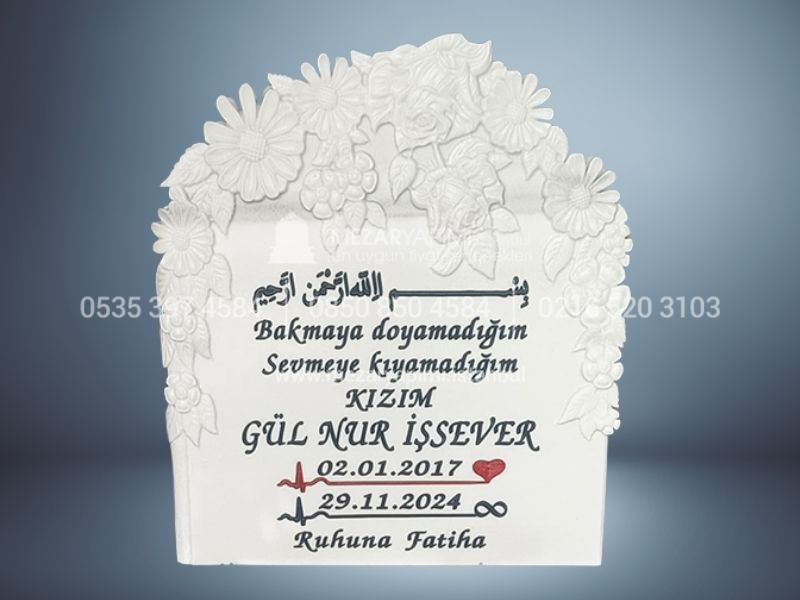 Cnc Rölyef Kabartmalı Baştaşı Çiçek Desenli Mezar